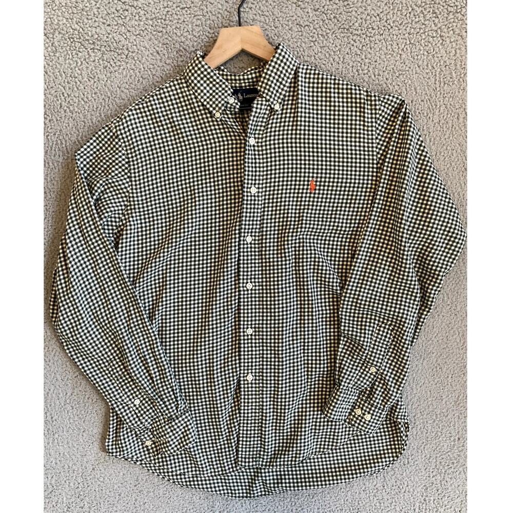 RALPH LAUREN Gingham Plaid Button Shirt Mens 16 Large Forest Green Classic Fit